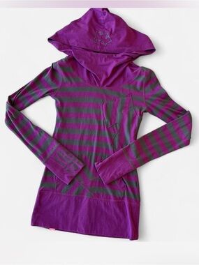 Y2K Joshua Perets Pirple and Grey stripe long sleeve hoodie
